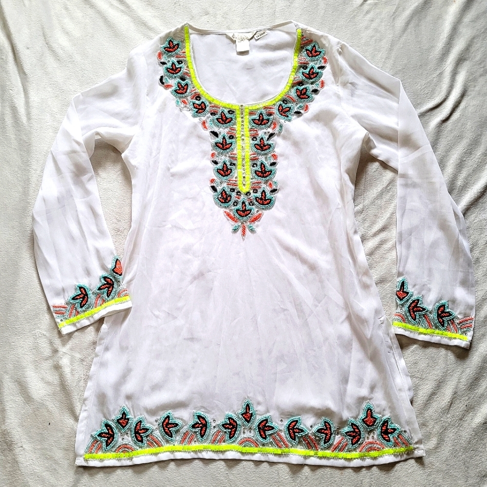 LUCKY & COCO Women's Sheer Beaded Cover Up